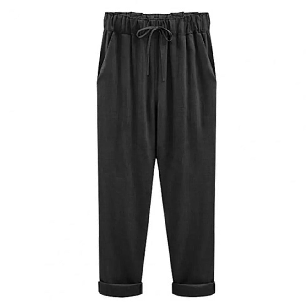 CELESTE - Damenhose aus Baumwolle und Leinen mit elastischem Bund