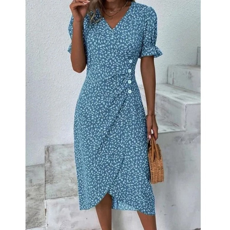 AURORA - Elegante Gepunktetes Blumen-Kleid